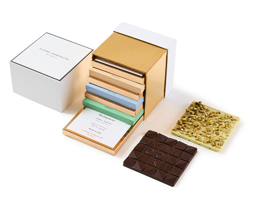 Cube 7 tablettes cr&eacute;ations et grands crus  pierre marcolini