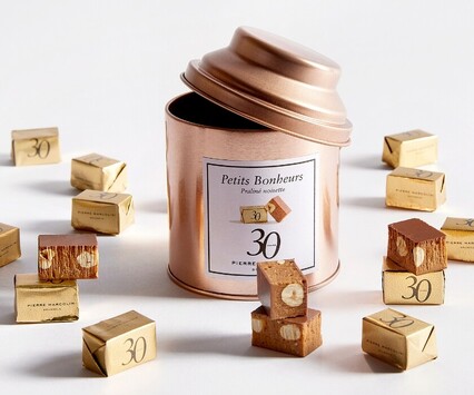 Boite cuivre 20 petits bonheurs 30 ans  pierre marcolini